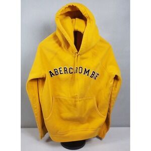 Abercrombie & Fitch Mens Yellow Vintage Logo Pullover Hoodie Sweatshirt Medium